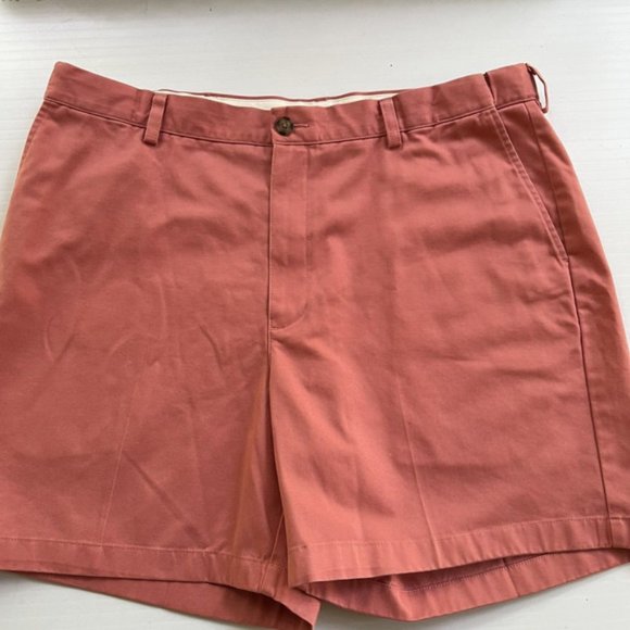 L L Bean Cotton Comfort Stretch Waist Shorts Flat Front Men's Sz 38 Salmon - Picture 10 of 10
